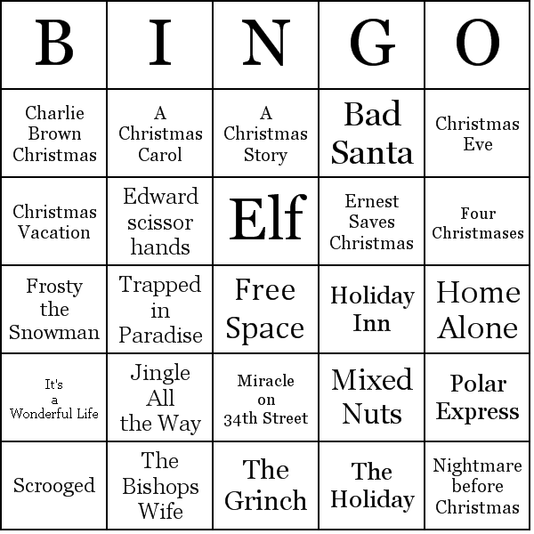 Christmas Movies Bingo Cards