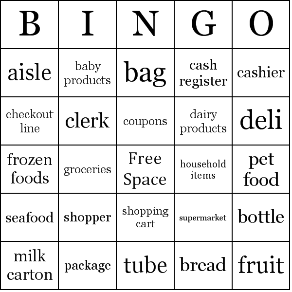 vocab bingo cards