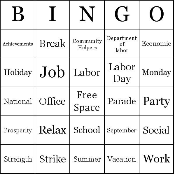 Labor Day Bingo Cards