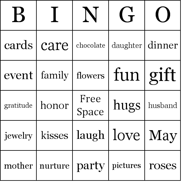 Mother #39 s Day Bingo Cards