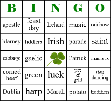 Saint Patrick s Day Bingo Cards