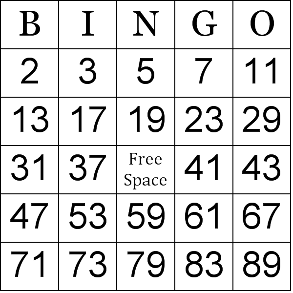 Prime Numbers Bingo Cards