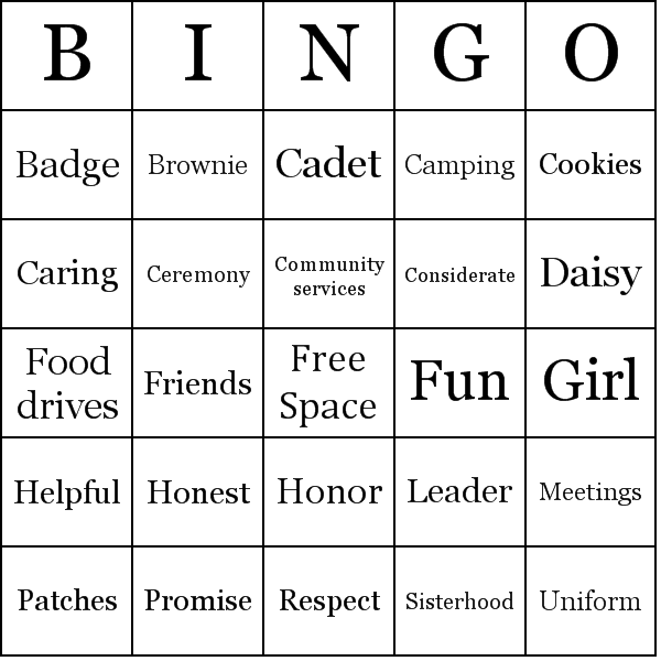 Free Printable Girl Scout Bingo Cards