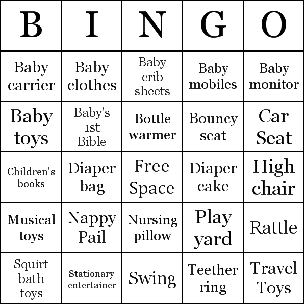 Baby Shower Gifts Bingo Cards