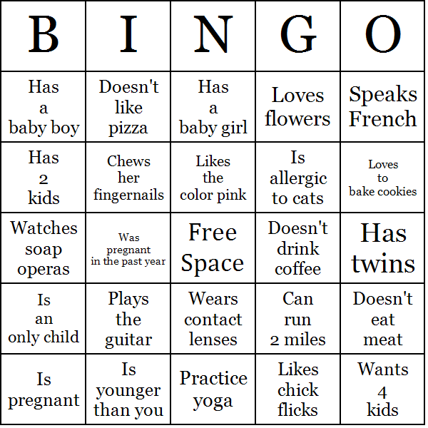 Gina's Icebreaker Game Bingo Card