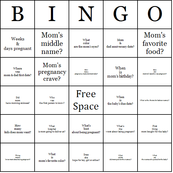 Mommy Trivia Bingo Cards