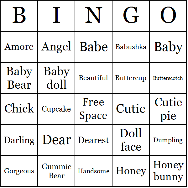 romantic-nicknames-bingo-cards