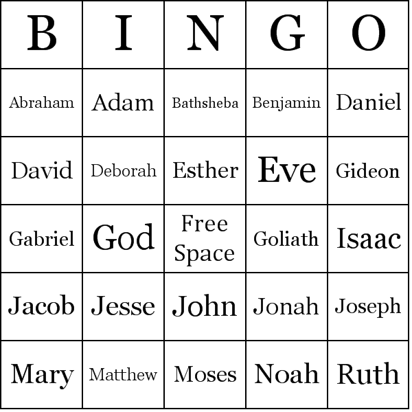 People Of The Bible Bingo Cards