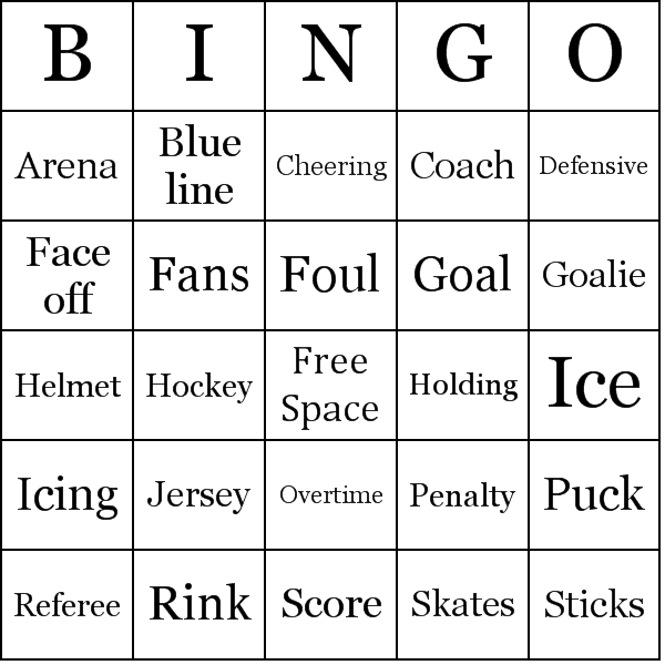 Hockey Bingo Cards