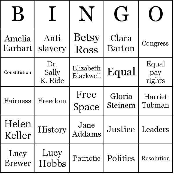 American Women History Bingo Card Preview