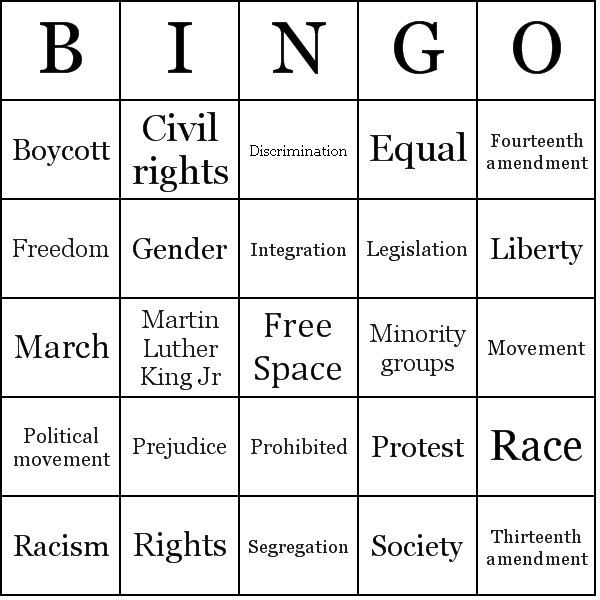 Civil Rights Movement Bingo Card Preview
