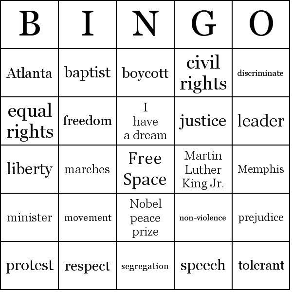 Martin Luther King Jr. Bingo Card Preview