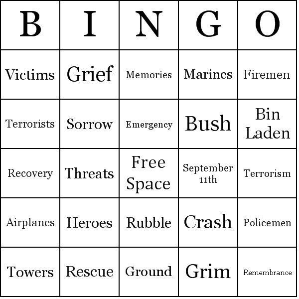 Patriot Day Bingo Card Preview