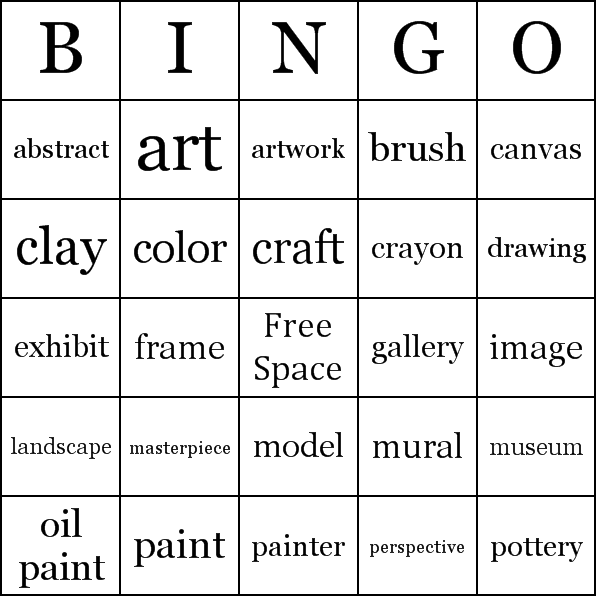 Arts Vocabulary Bingo Card Preview