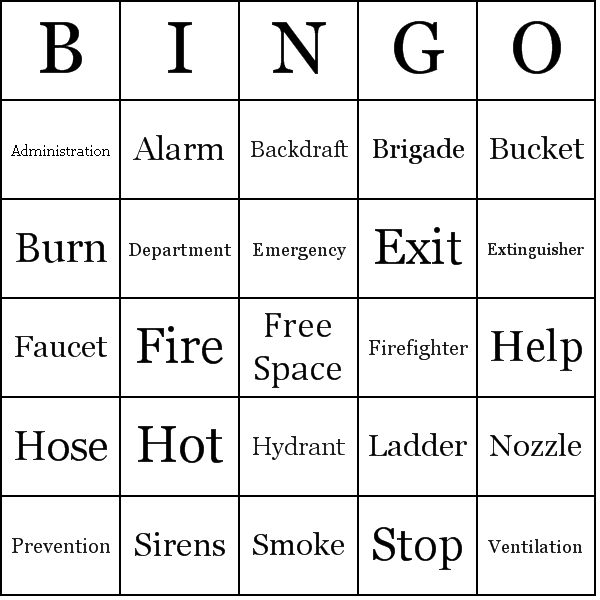 Fire Department Bingo Card Preview