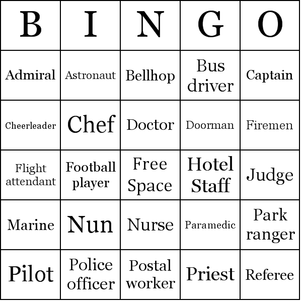 People in Uniforms Bingo Card Preview