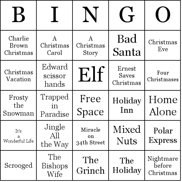 Christmas Movies Bingo Card Preview