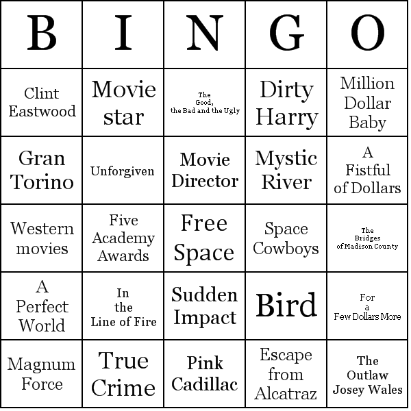 Clint Eastwood Bingo Card Preview