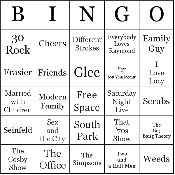 Comedy Shows Bingo Card Preview