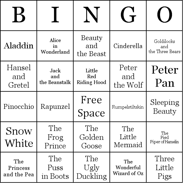 Famous Fairy Tales Bingo Card Preview