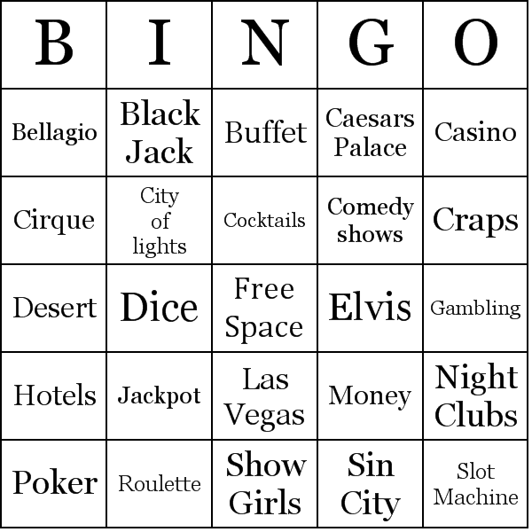 Las Vegas Bingo Card Preview