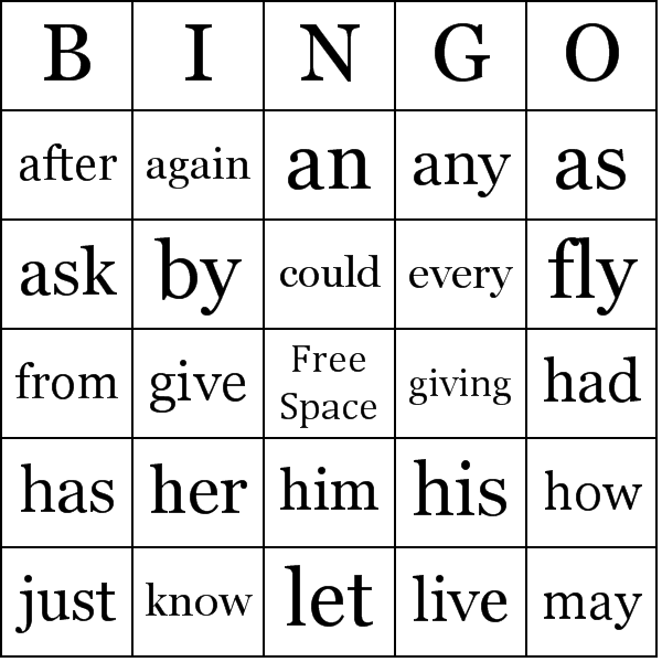 Sight Words 1st Grade Bingo Card Preview