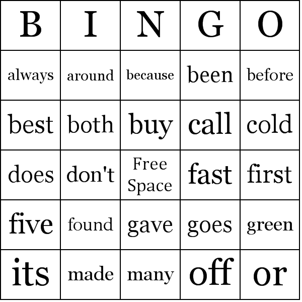 Sight Words 2nd Grade Bingo Card Preview