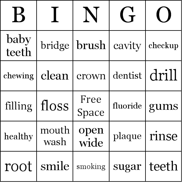 Dental Health Bingo Card Preview