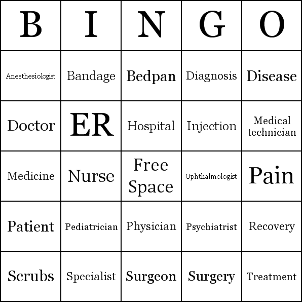 Hospital Vocabulary Bingo Card Preview
