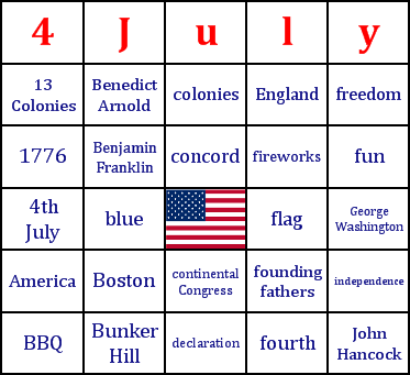 4th of July Bingo Card Preview