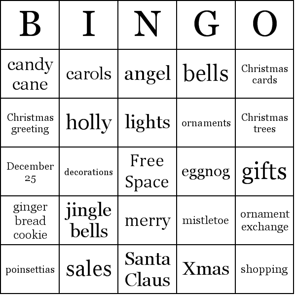 Christmas Symbols Bingo Card Preview