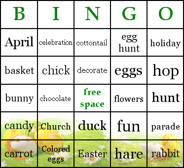 Easter Bingo Card Preview