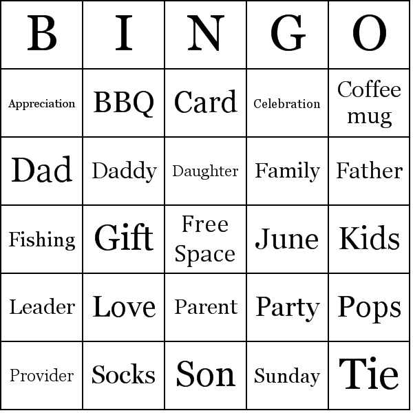 Father'S Day Bingo Card Preview