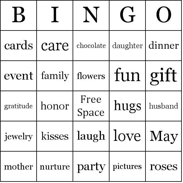 Mother'S Day Bingo Card Preview