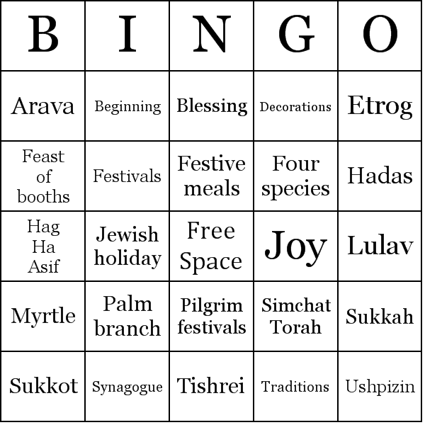 Sukkot Bingo Card Preview