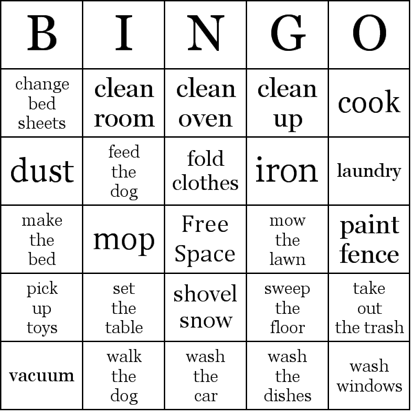 Household Chores Bingo Card Preview