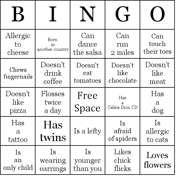 Ice Breaker People Bingo Card Preview