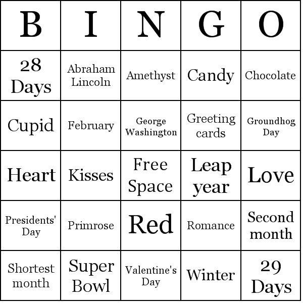 February Bingo Card Preview