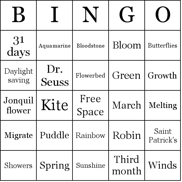 March Bingo Card Preview