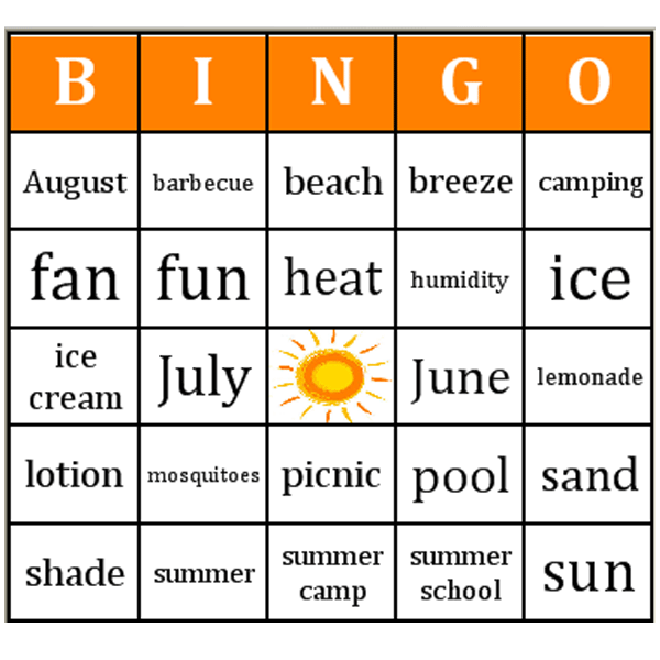 Summer Bingo Card Preview