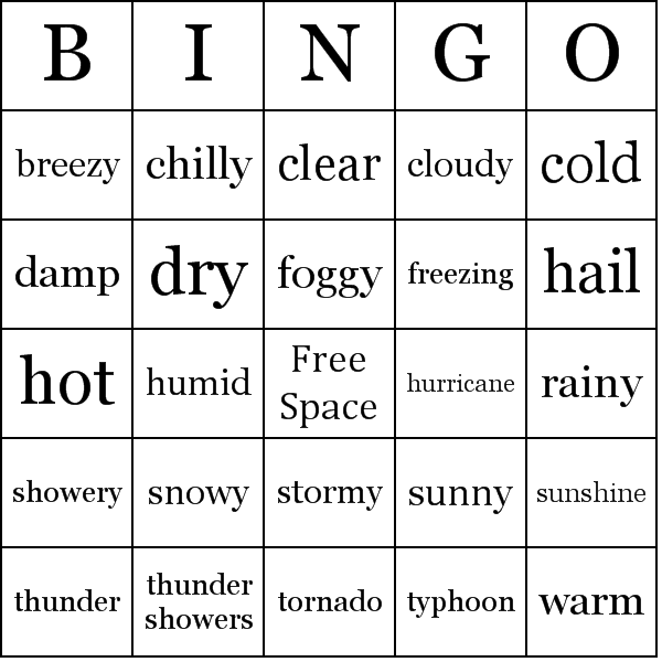 Weather Forecast Bingo Card Preview