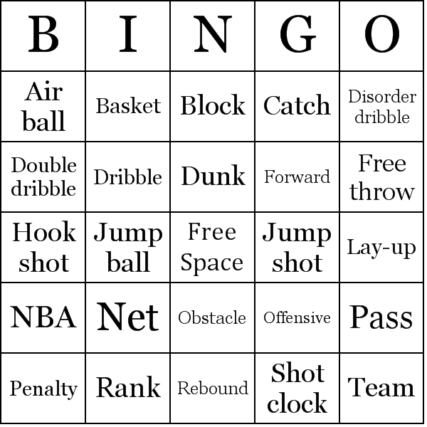 Basketball Bingo Card Preview