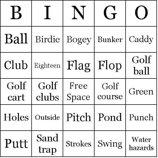 Golf Bingo Card Preview