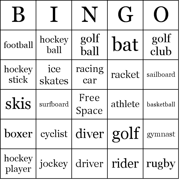 Sports Bingo Card Preview