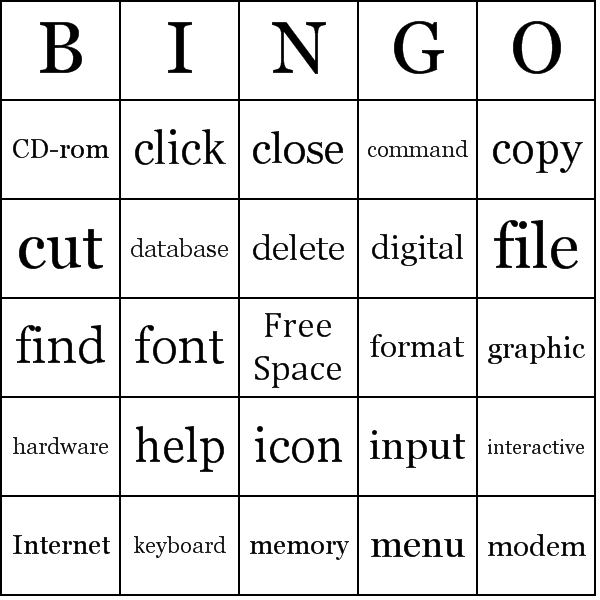 Computer Terms Bingo Card Preview