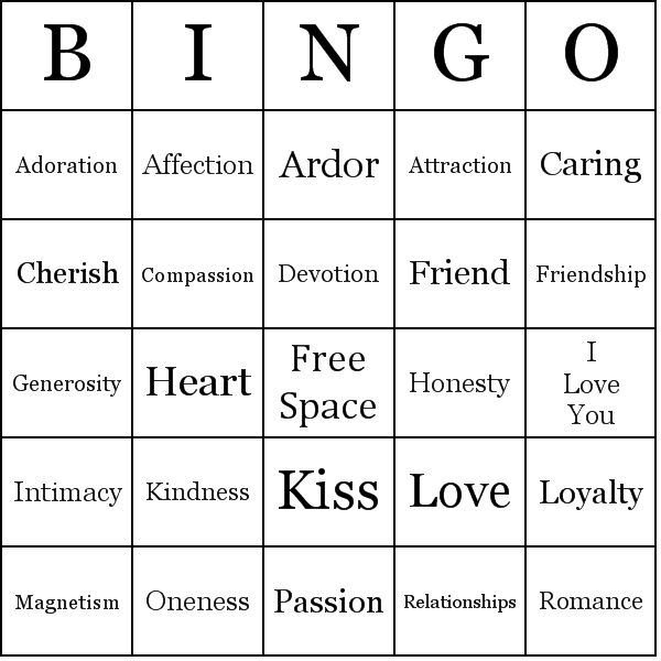 Love Bingo Card Preview